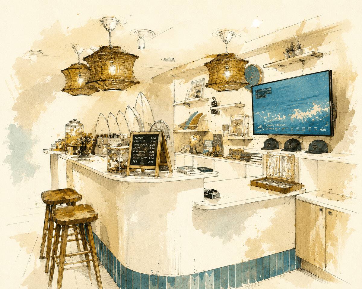 De bar in de BeachBreak shop in Noordwijk